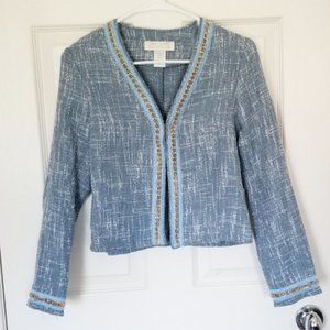 Blue Tweed Jacket from Level Eight with Gold Chain Details Size XS